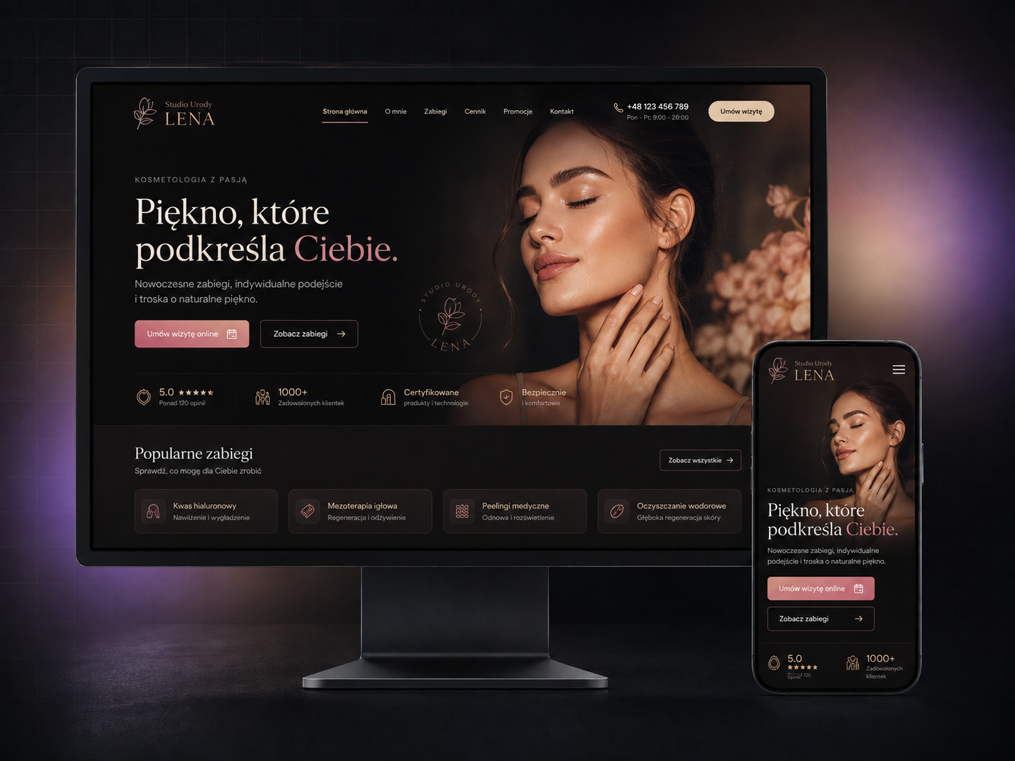 Mockup strony studio urody Lena